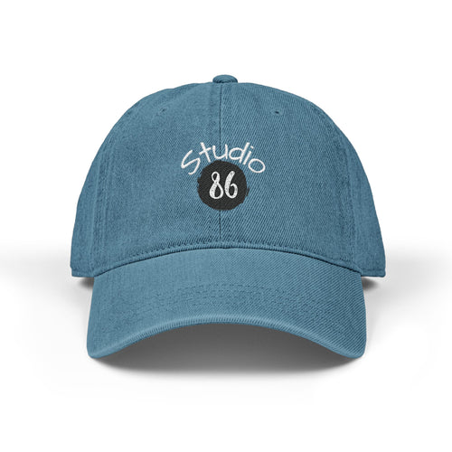 Studio86 Embroidered Denim Hat | Light Blue, 86 Pool Ball Logo